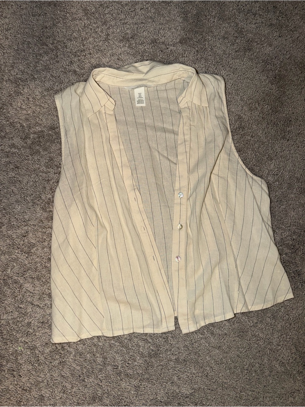 H&M Cream Sleeveless Button-Up Striped Blouse